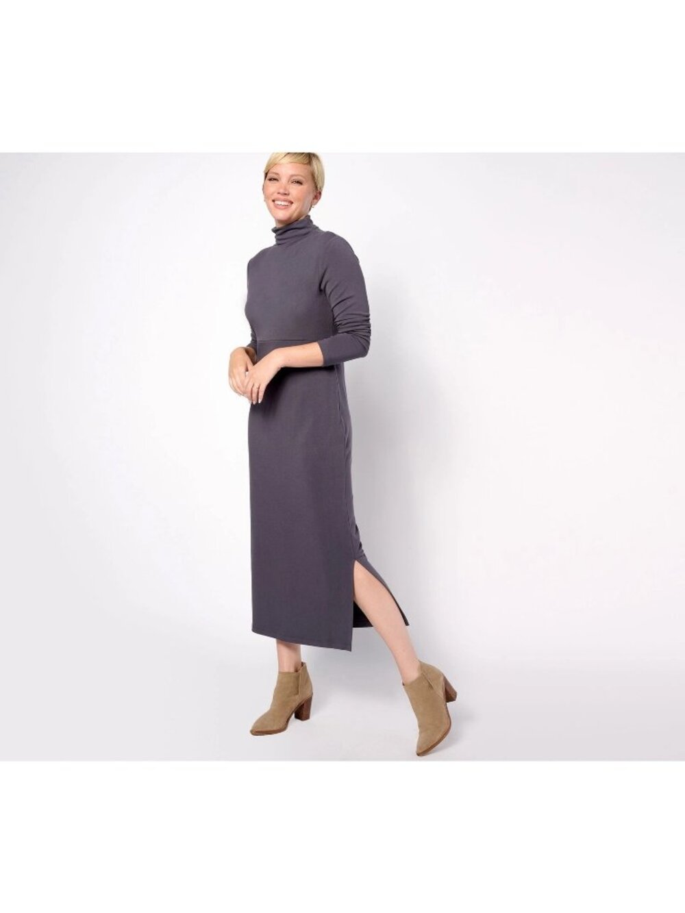 Women with Control Midi Dress Size 1X Petite Finespun Jersey Tummy Control NEW